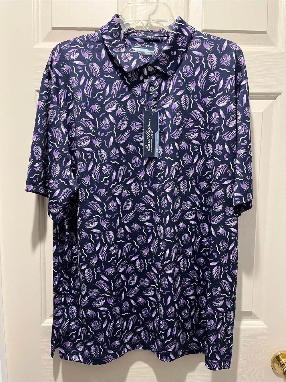 Ben Hogan Navy Polo with Lavender Leaf Pattern